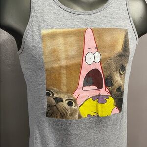 SpongeBob Patrick Gray Cat Tank Top with Cartoon Print